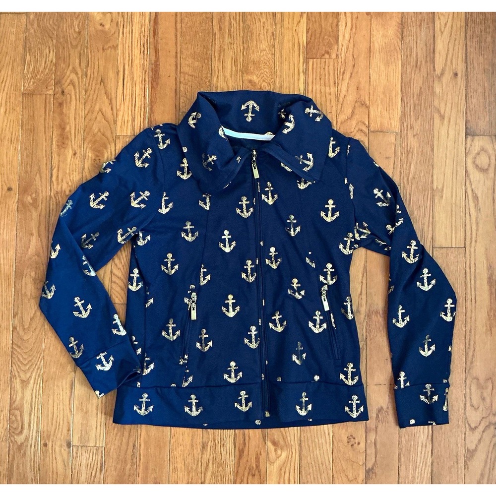 Orque Petite Women's PS Blue Gold Anchor Nautical Full Zip Hoodie Long Sleeve
